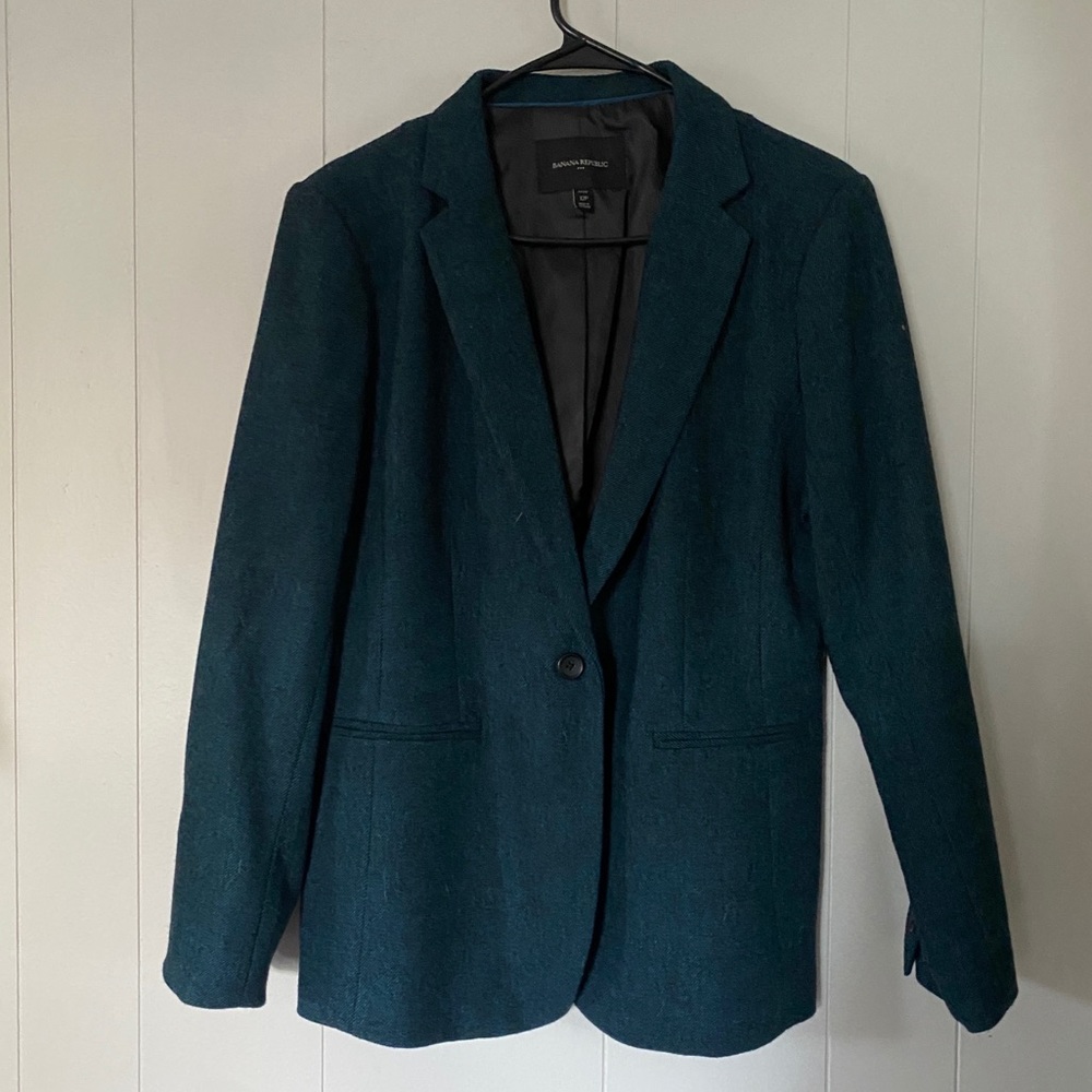 Banana Republic Teal Tweed Wool Blend Petite Blazer